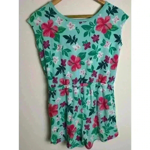 Lands' End Romper Youth X-Large Green Floral All Over Print Shorts Terry Kids - Picture 3 of 6
